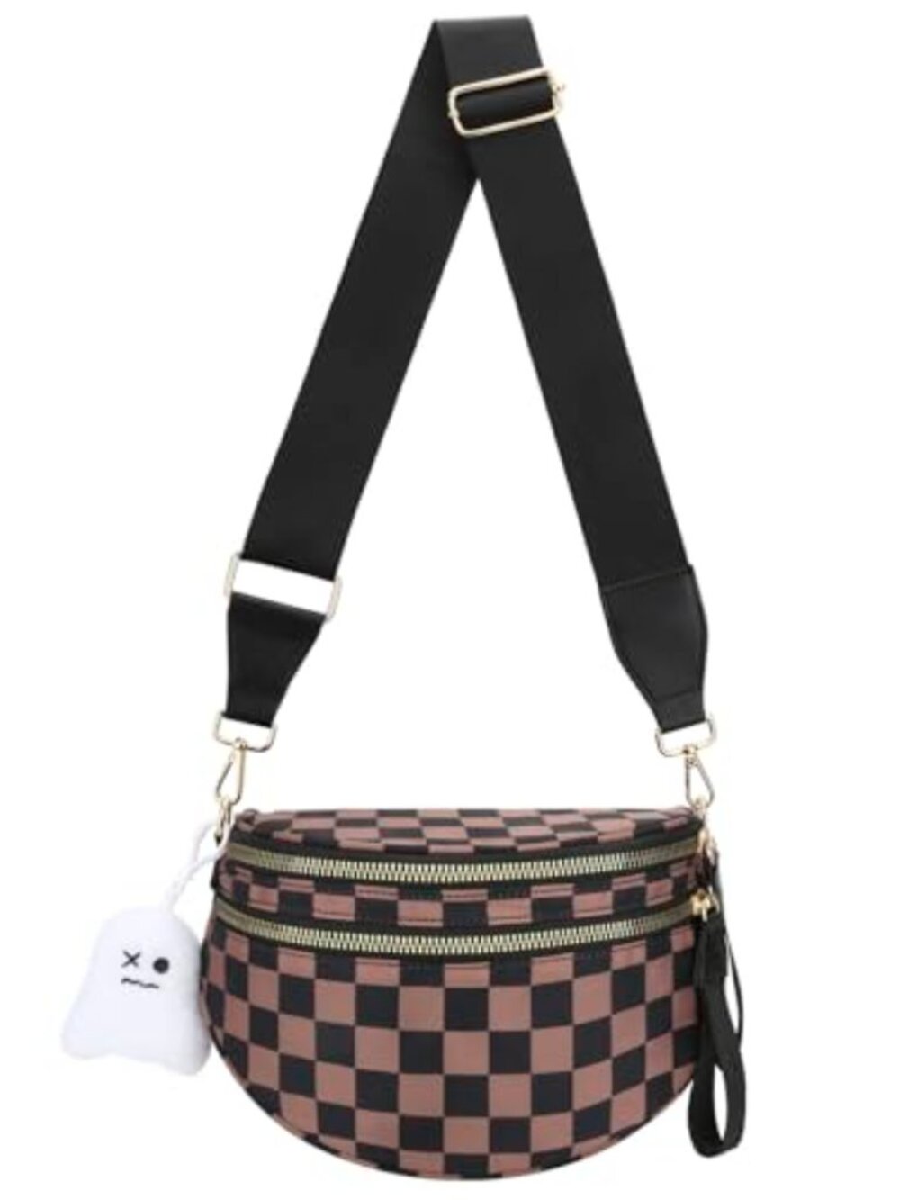 Checkered Nylon Crossbody Bag Women Convertible Shoulder Waist Purse